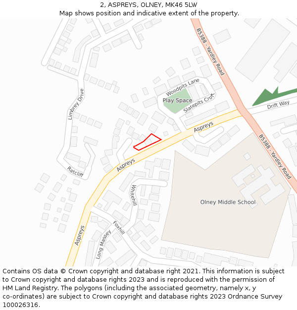 2, ASPREYS, OLNEY, MK46 5LW: Location map and indicative extent of plot