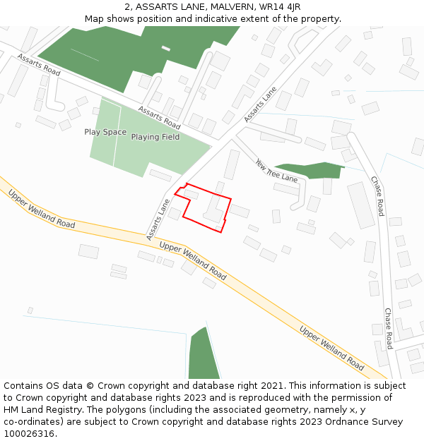 2, ASSARTS LANE, MALVERN, WR14 4JR: Location map and indicative extent of plot