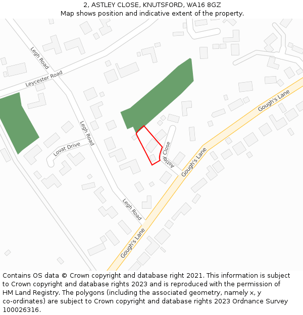 2, ASTLEY CLOSE, KNUTSFORD, WA16 8GZ: Location map and indicative extent of plot