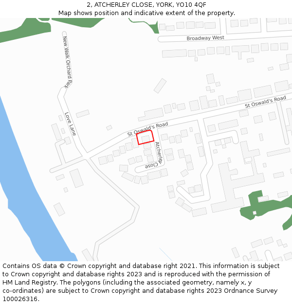 2, ATCHERLEY CLOSE, YORK, YO10 4QF: Location map and indicative extent of plot