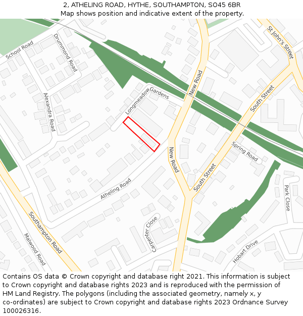 2, ATHELING ROAD, HYTHE, SOUTHAMPTON, SO45 6BR: Location map and indicative extent of plot