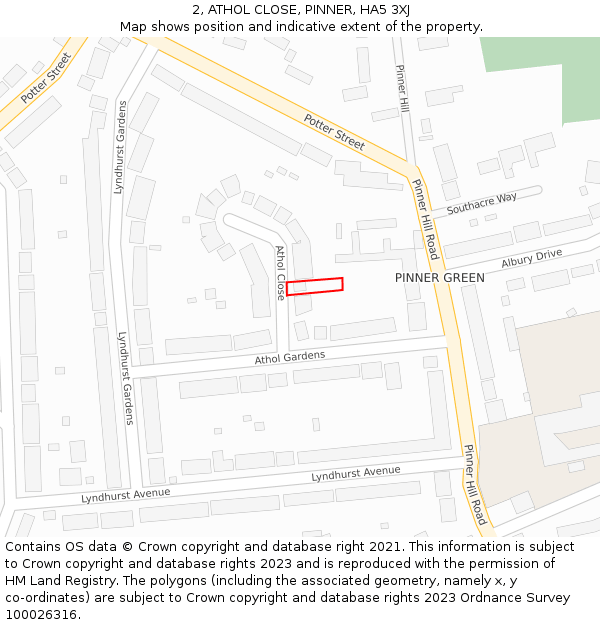 2, ATHOL CLOSE, PINNER, HA5 3XJ: Location map and indicative extent of plot