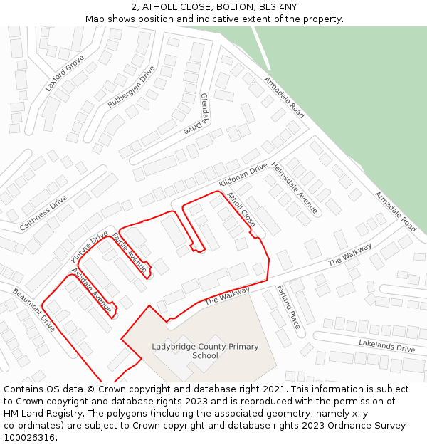 2, ATHOLL CLOSE, BOLTON, BL3 4NY: Location map and indicative extent of plot