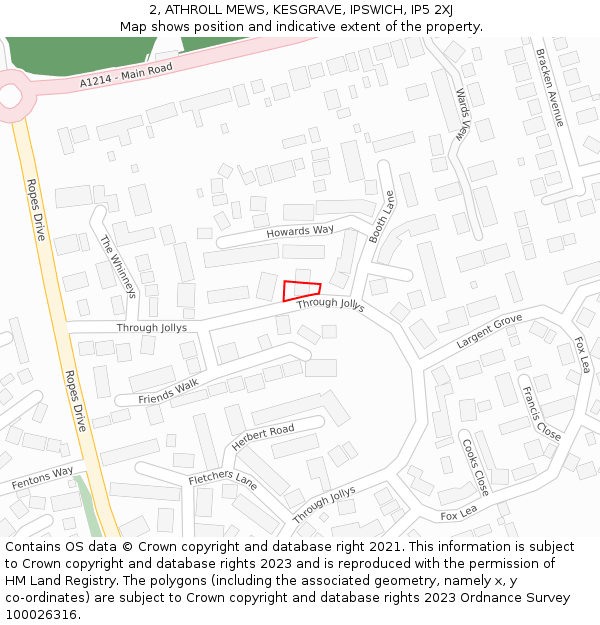 2, ATHROLL MEWS, KESGRAVE, IPSWICH, IP5 2XJ: Location map and indicative extent of plot