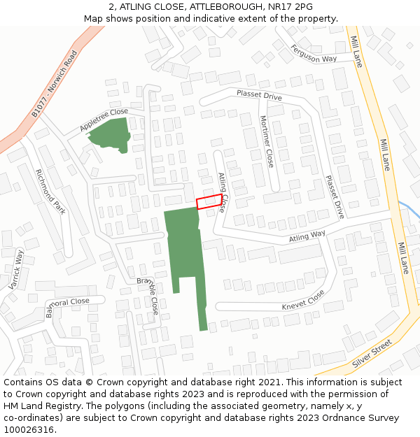 2, ATLING CLOSE, ATTLEBOROUGH, NR17 2PG: Location map and indicative extent of plot