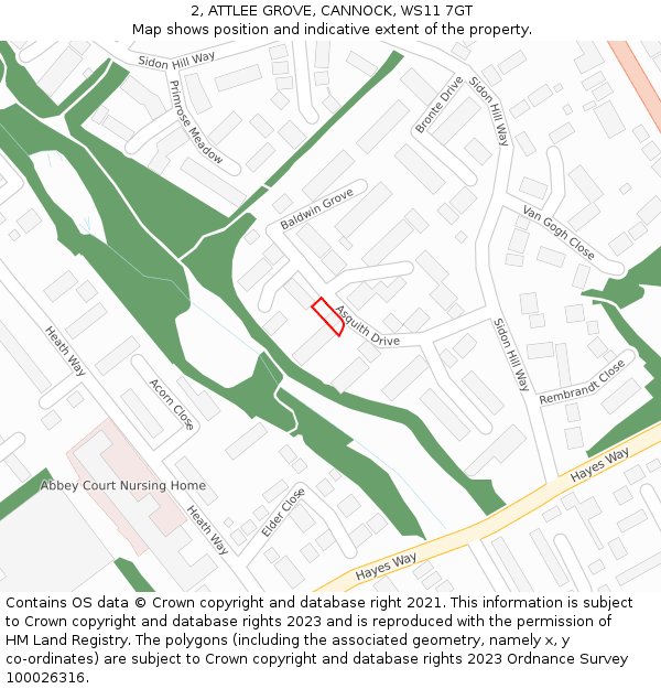 2, ATTLEE GROVE, CANNOCK, WS11 7GT: Location map and indicative extent of plot