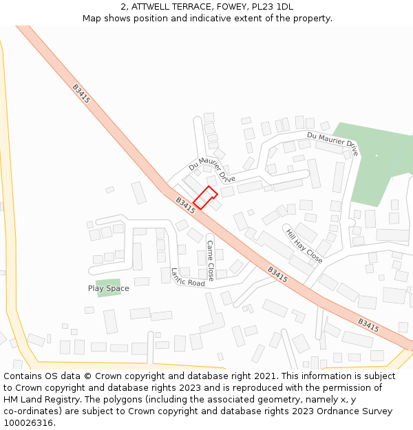 2, ATTWELL TERRACE, FOWEY, PL23 1DL: Location map and indicative extent of plot