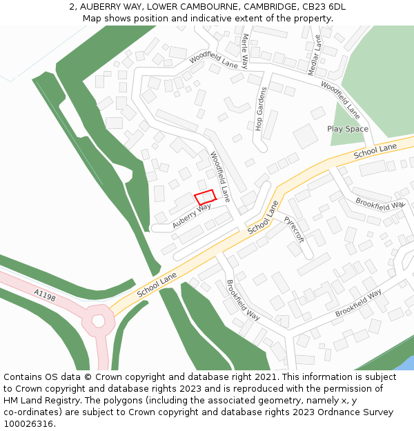 2, AUBERRY WAY, LOWER CAMBOURNE, CAMBRIDGE, CB23 6DL: Location map and indicative extent of plot