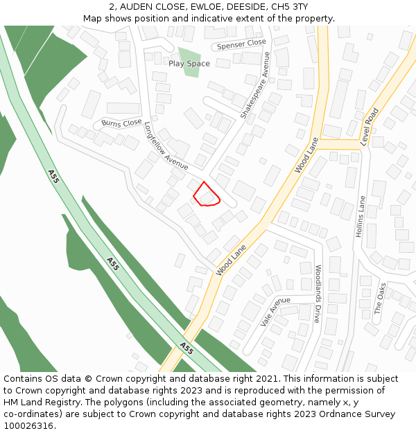 2, AUDEN CLOSE, EWLOE, DEESIDE, CH5 3TY: Location map and indicative extent of plot