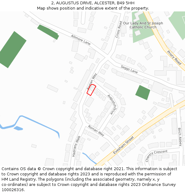 2, AUGUSTUS DRIVE, ALCESTER, B49 5HH: Location map and indicative extent of plot