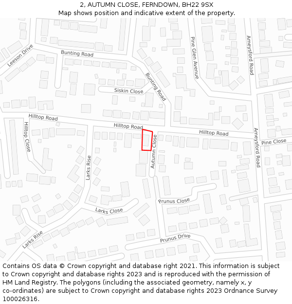 2, AUTUMN CLOSE, FERNDOWN, BH22 9SX: Location map and indicative extent of plot