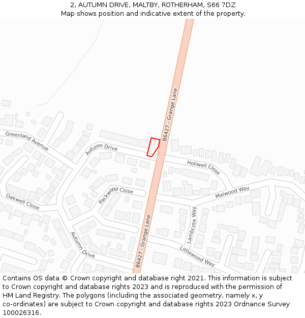 2, AUTUMN DRIVE, MALTBY, ROTHERHAM, S66 7DZ: Location map and indicative extent of plot