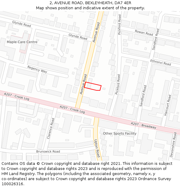 2, AVENUE ROAD, BEXLEYHEATH, DA7 4ER: Location map and indicative extent of plot