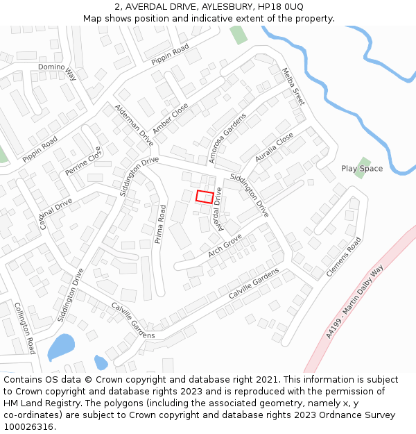 2, AVERDAL DRIVE, AYLESBURY, HP18 0UQ: Location map and indicative extent of plot