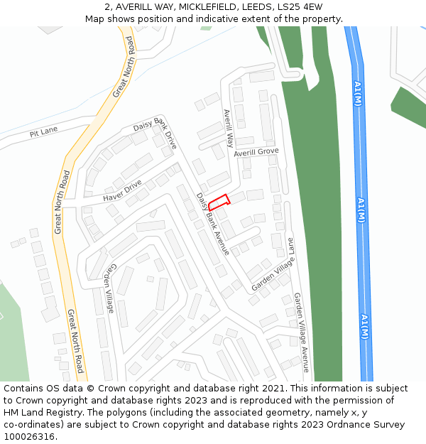 2, AVERILL WAY, MICKLEFIELD, LEEDS, LS25 4EW: Location map and indicative extent of plot