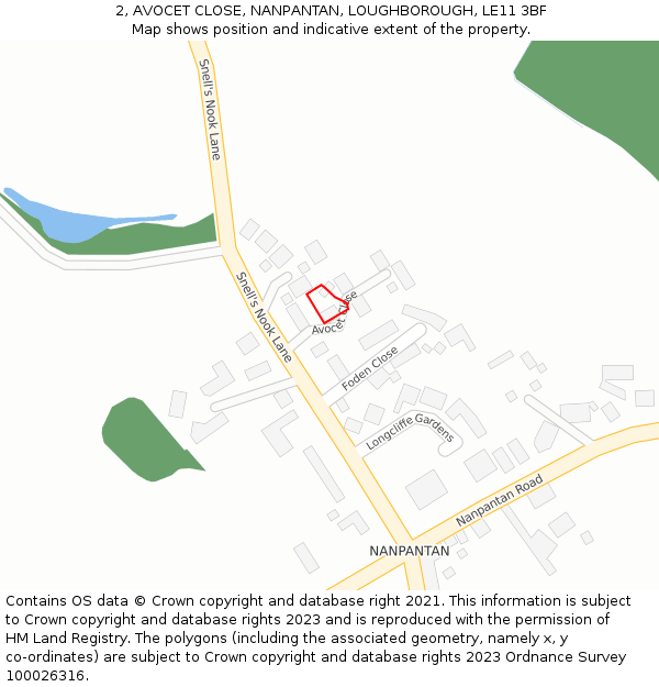 2, AVOCET CLOSE, NANPANTAN, LOUGHBOROUGH, LE11 3BF: Location map and indicative extent of plot