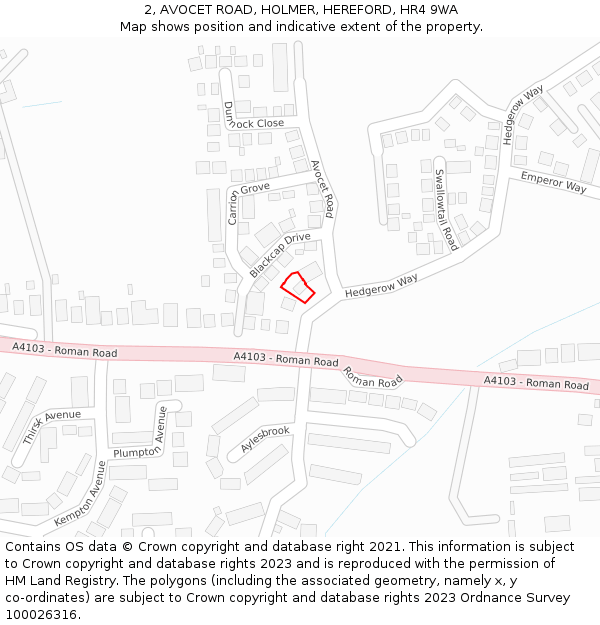 2, AVOCET ROAD, HOLMER, HEREFORD, HR4 9WA: Location map and indicative extent of plot