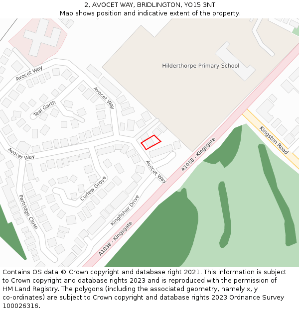 2, AVOCET WAY, BRIDLINGTON, YO15 3NT: Location map and indicative extent of plot