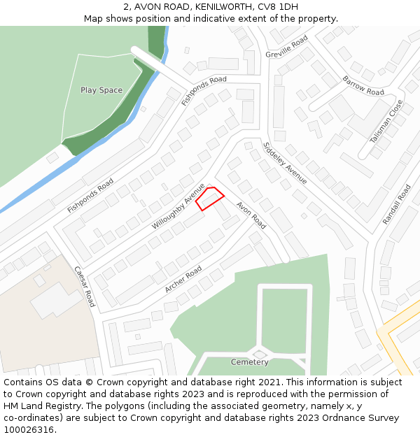 2, AVON ROAD, KENILWORTH, CV8 1DH: Location map and indicative extent of plot