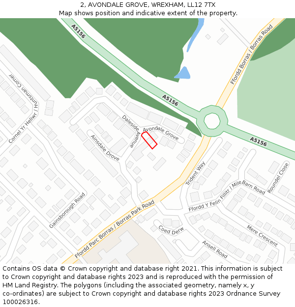 2, AVONDALE GROVE, WREXHAM, LL12 7TX: Location map and indicative extent of plot