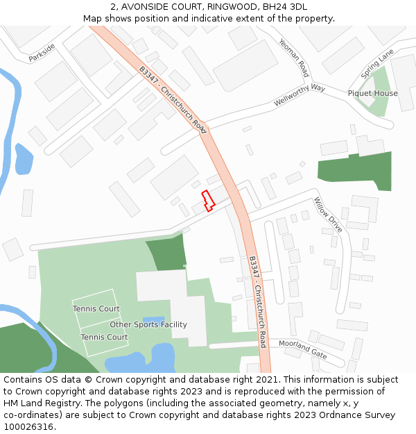 2, AVONSIDE COURT, RINGWOOD, BH24 3DL: Location map and indicative extent of plot