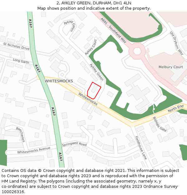 2, AYKLEY GREEN, DURHAM, DH1 4LN: Location map and indicative extent of plot