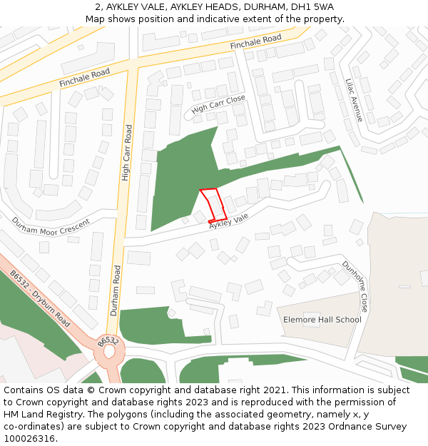 2, AYKLEY VALE, AYKLEY HEADS, DURHAM, DH1 5WA: Location map and indicative extent of plot