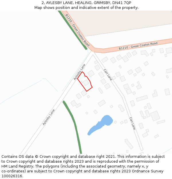 2, AYLESBY LANE, HEALING, GRIMSBY, DN41 7QP: Location map and indicative extent of plot