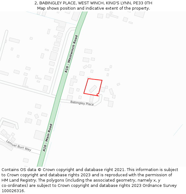 2, BABINGLEY PLACE, WEST WINCH, KING'S LYNN, PE33 0TH: Location map and indicative extent of plot