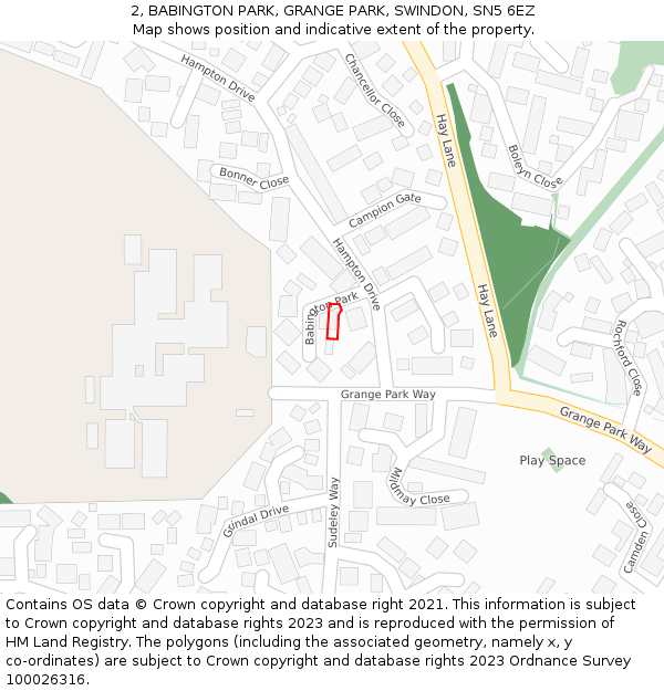 2, BABINGTON PARK, GRANGE PARK, SWINDON, SN5 6EZ: Location map and indicative extent of plot