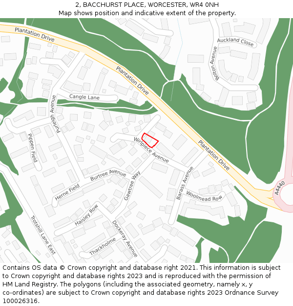 2, BACCHURST PLACE, WORCESTER, WR4 0NH: Location map and indicative extent of plot