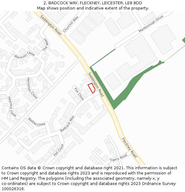 2, BADCOCK WAY, FLECKNEY, LEICESTER, LE8 8DD: Location map and indicative extent of plot