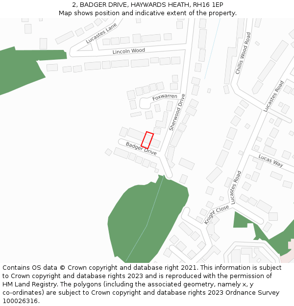 2, BADGER DRIVE, HAYWARDS HEATH, RH16 1EP: Location map and indicative extent of plot