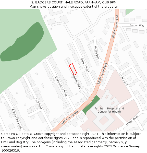 2, BADGERS COURT, HALE ROAD, FARNHAM, GU9 9PN: Location map and indicative extent of plot