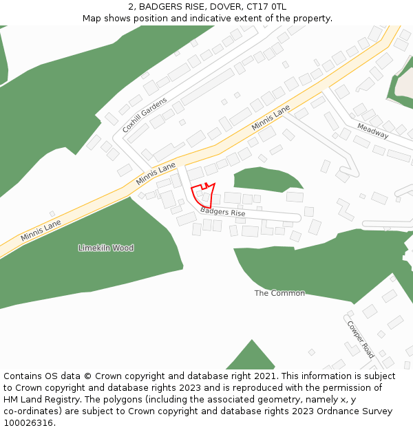 2, BADGERS RISE, DOVER, CT17 0TL: Location map and indicative extent of plot