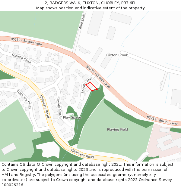2, BADGERS WALK, EUXTON, CHORLEY, PR7 6FH: Location map and indicative extent of plot