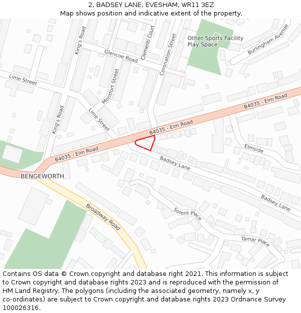 2, BADSEY LANE, EVESHAM, WR11 3EZ: Location map and indicative extent of plot