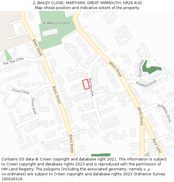 2, BAILEY CLOSE, MARTHAM, GREAT YARMOUTH, NR29 4UD: Location map and indicative extent of plot