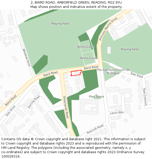 2, BAIRD ROAD, ARBORFIELD GREEN, READING, RG2 9YU: Location map and indicative extent of plot