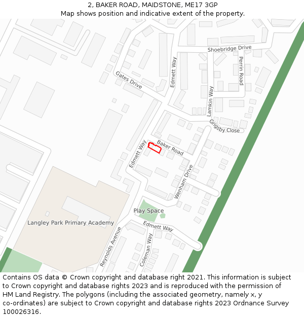 2, BAKER ROAD, MAIDSTONE, ME17 3GP: Location map and indicative extent of plot
