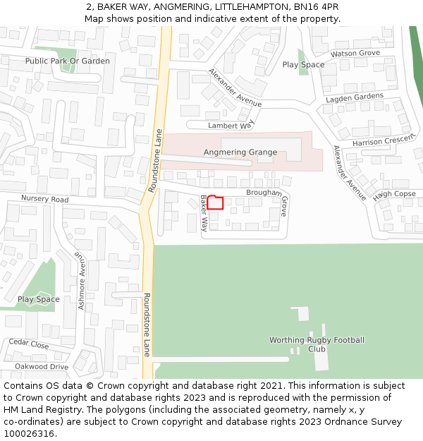 2, BAKER WAY, ANGMERING, LITTLEHAMPTON, BN16 4PR: Location map and indicative extent of plot