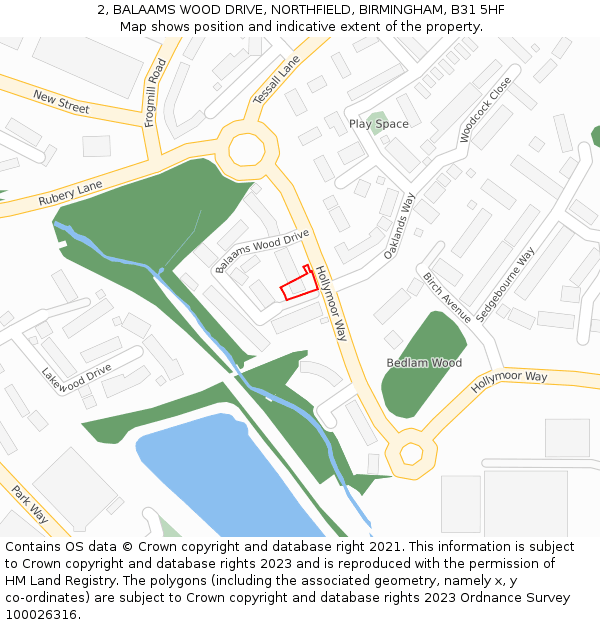 2, BALAAMS WOOD DRIVE, NORTHFIELD, BIRMINGHAM, B31 5HF: Location map and indicative extent of plot