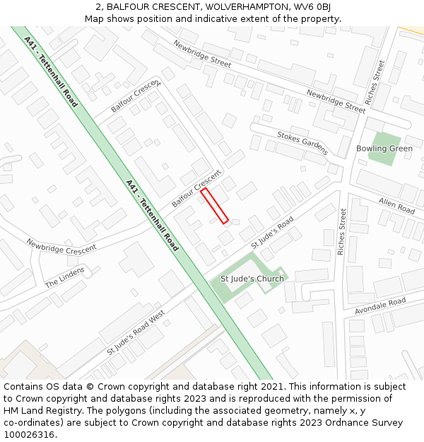 2, BALFOUR CRESCENT, WOLVERHAMPTON, WV6 0BJ: Location map and indicative extent of plot