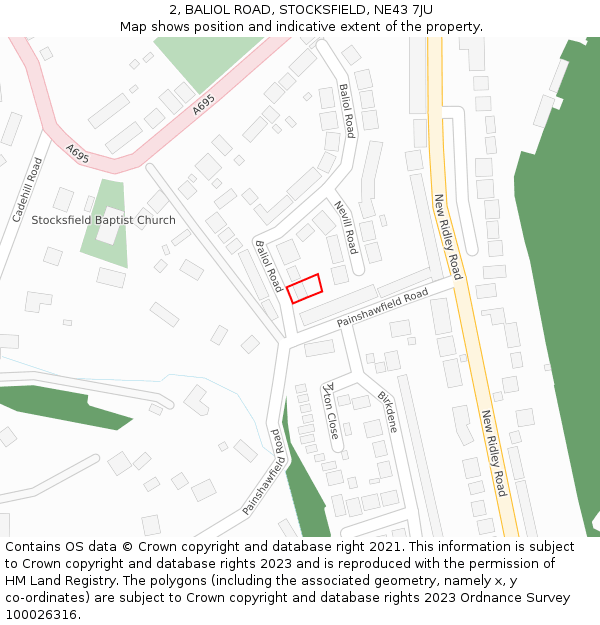 2, BALIOL ROAD, STOCKSFIELD, NE43 7JU: Location map and indicative extent of plot