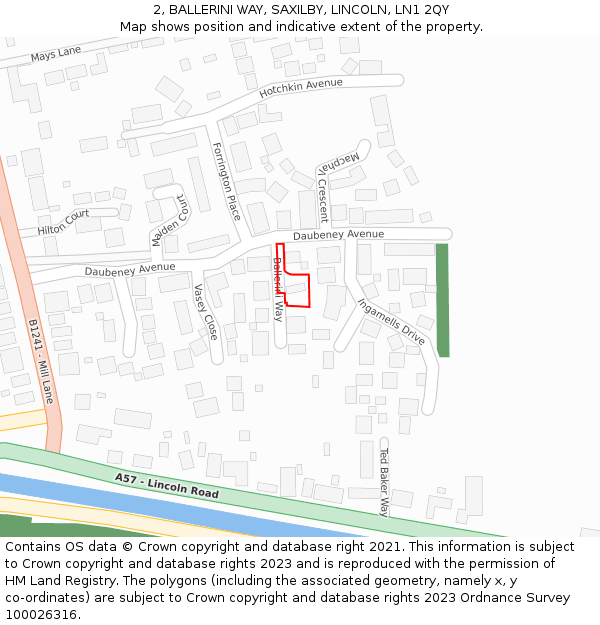 2, BALLERINI WAY, SAXILBY, LINCOLN, LN1 2QY: Location map and indicative extent of plot