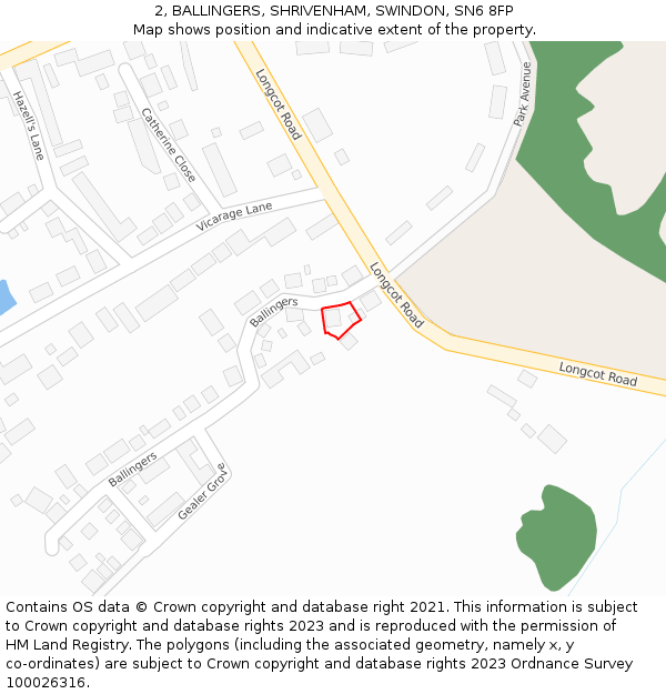 2, BALLINGERS, SHRIVENHAM, SWINDON, SN6 8FP: Location map and indicative extent of plot