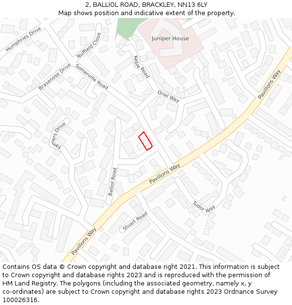 2, BALLIOL ROAD, BRACKLEY, NN13 6LY: Location map and indicative extent of plot