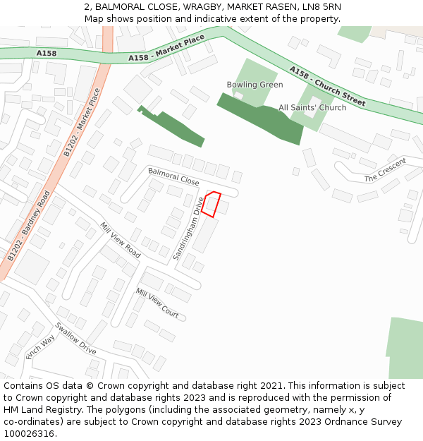 2, BALMORAL CLOSE, WRAGBY, MARKET RASEN, LN8 5RN: Location map and indicative extent of plot