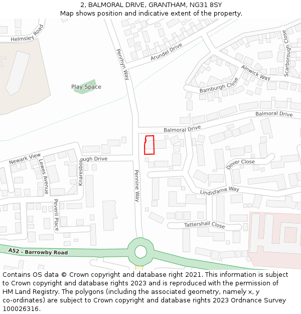 2, BALMORAL DRIVE, GRANTHAM, NG31 8SY: Location map and indicative extent of plot