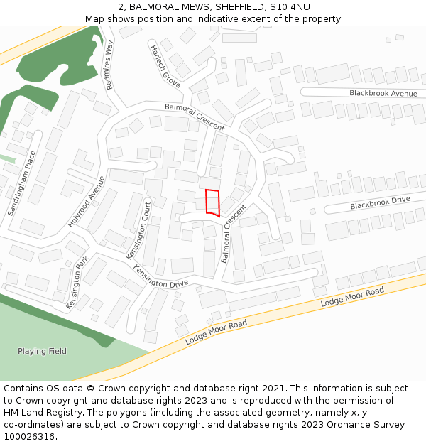 2, BALMORAL MEWS, SHEFFIELD, S10 4NU: Location map and indicative extent of plot